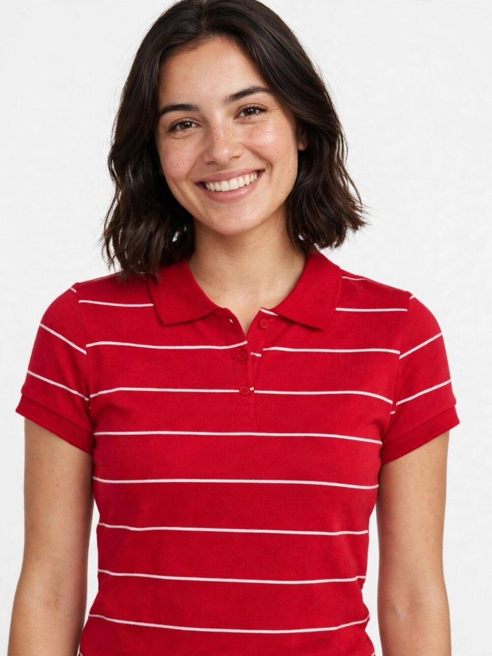 Heart & Hips Red White Striped Polo Shirt Short Sleeve Size L